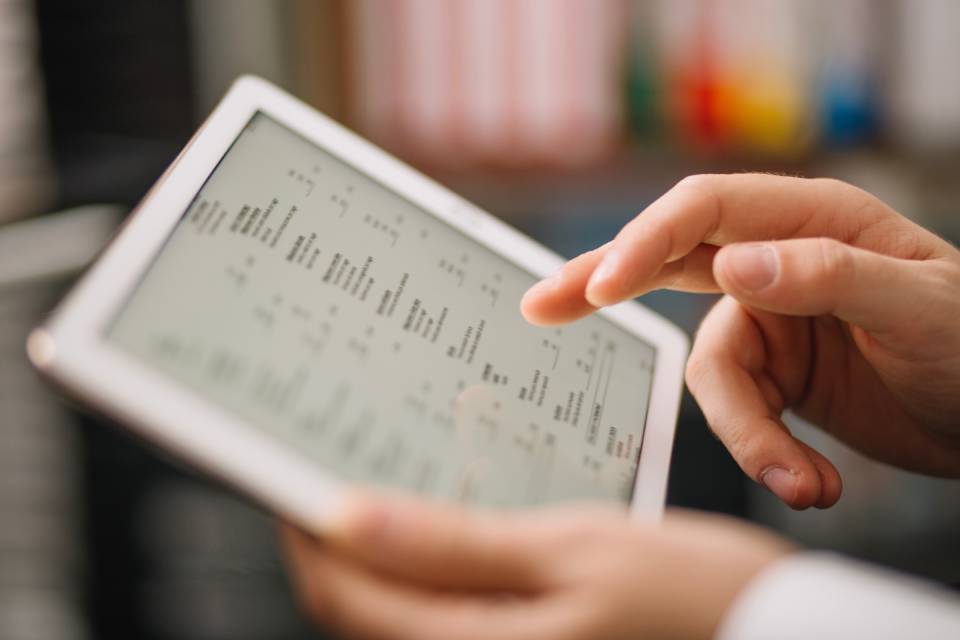 Business professional reviewing digital strategy data on a tablet as part of IT consulting and planning Business professional reviewing digital strategy data on a tablet as part of IT consulting and planning